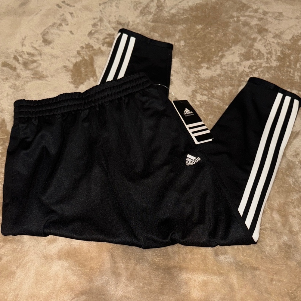 Adidas Kids Black Joggers with White Stripes